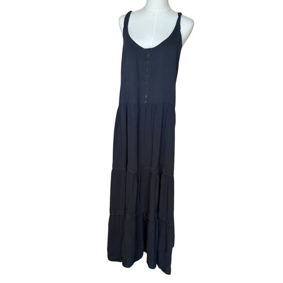 Splendid Dark Gray Tiered Ruffle Sundress Maxi Dress MEDIUM Embroider Boho $188 - Picture 6 of 11